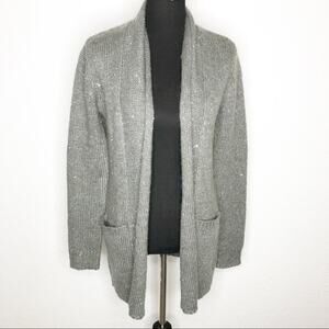 Michael Michael Kors gray sequin sparkle open mohair wool cardigan size Small